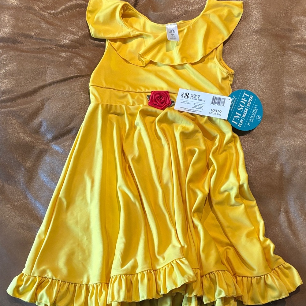Girls Yellow Ruffle Dress with Red Rose Accent